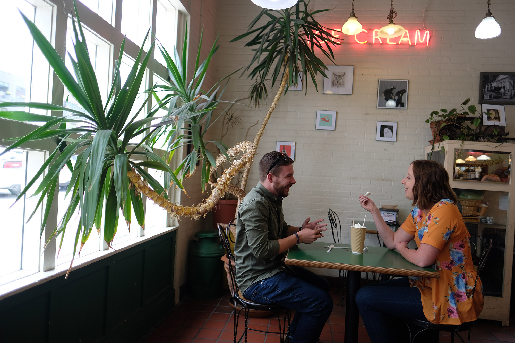 A couple enjoys a froze treat from Ted and Wally's in Omaha. 