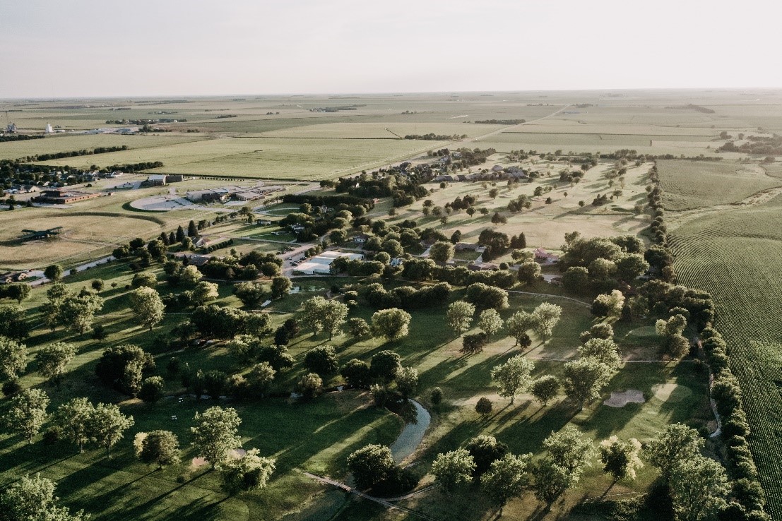 Drone shot of the Holdrege golf club at sunset