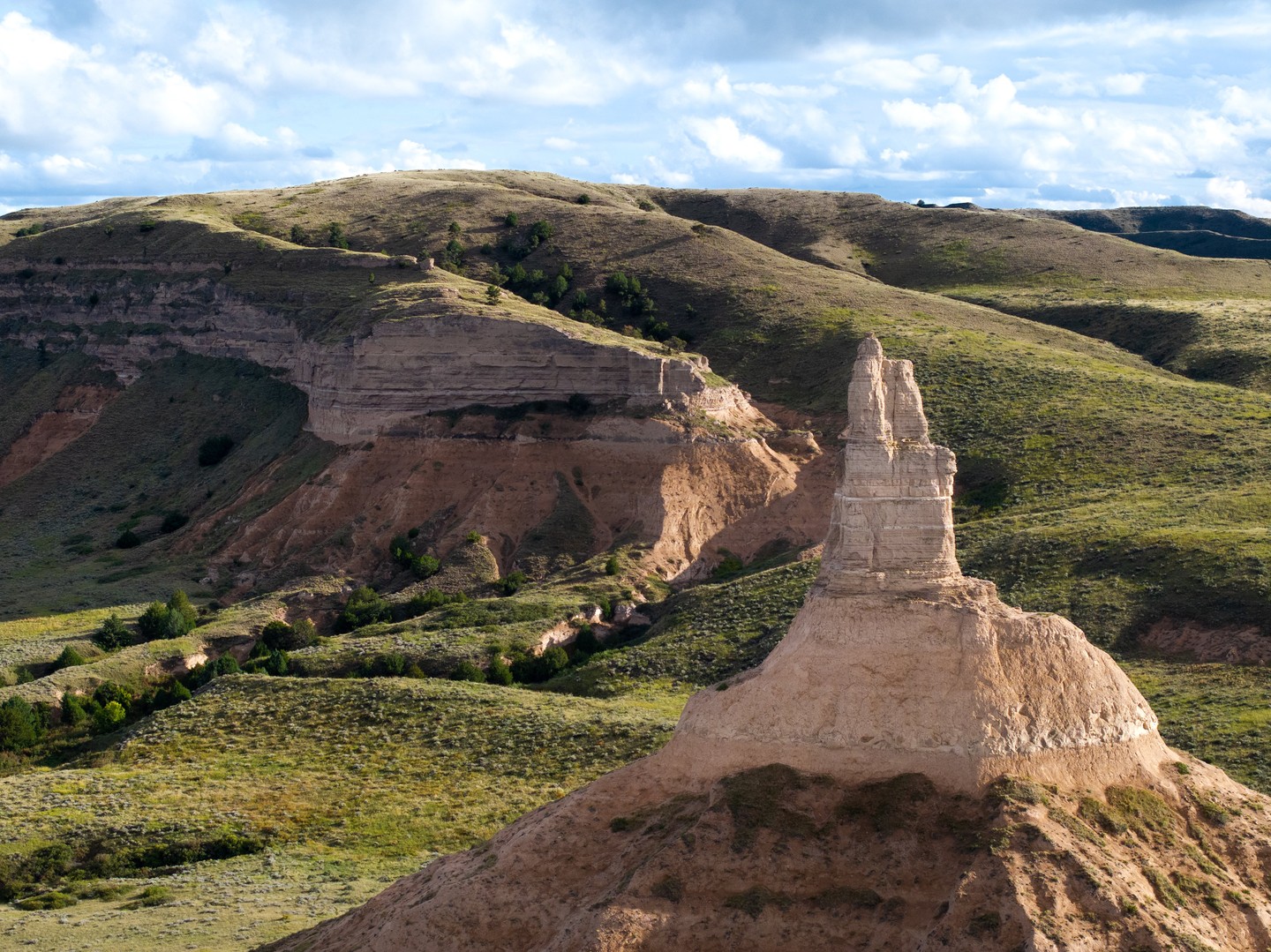 An aerial shot of Chimney Rock National Historic Site.