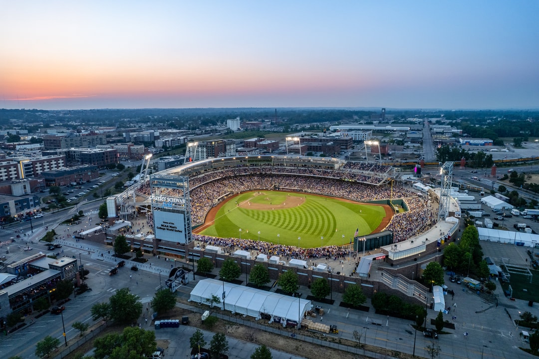 Charles Schwab Field filled with fans during the College World Series in Omaha.