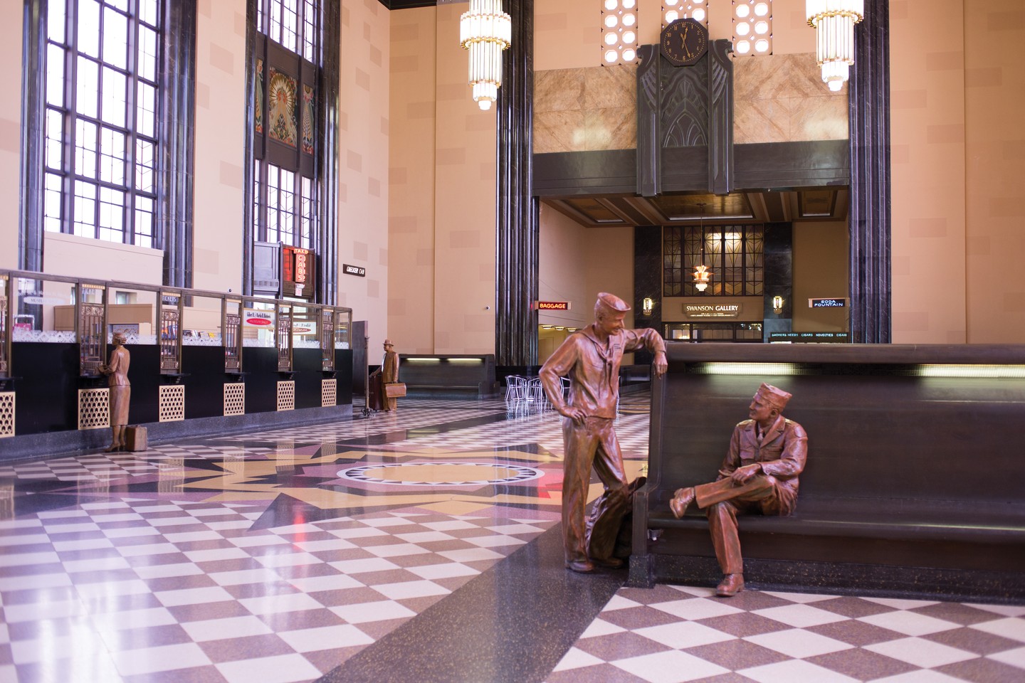 Statues inside the former Union Station at The Durham Museum in Omaha.