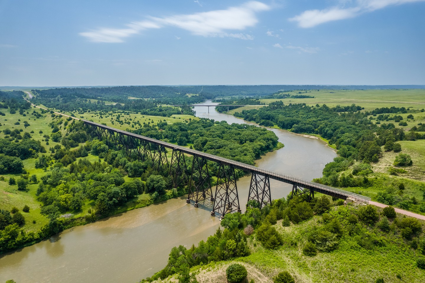 A bridge crossing a river along the Cowboy Trail, running from Norfolk to Valentine and on to Chadron.