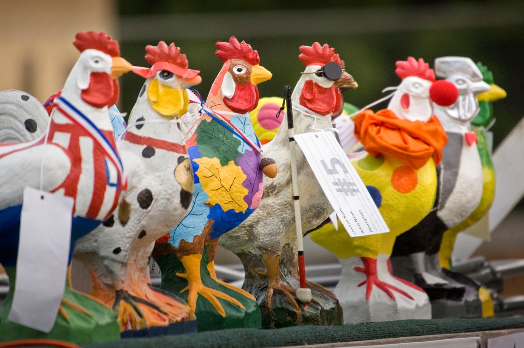 Painted chicken statued at the Wayne Chicken Show.