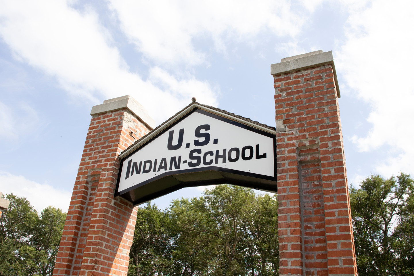 A "U.S. Indian School" sign outside Genoa Indian School Interpretive Center.r