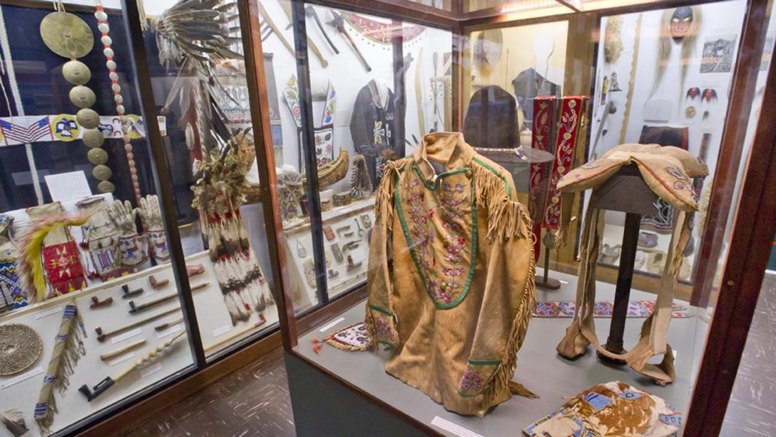 Artifacts on display at the Museum of the Fur Trade.