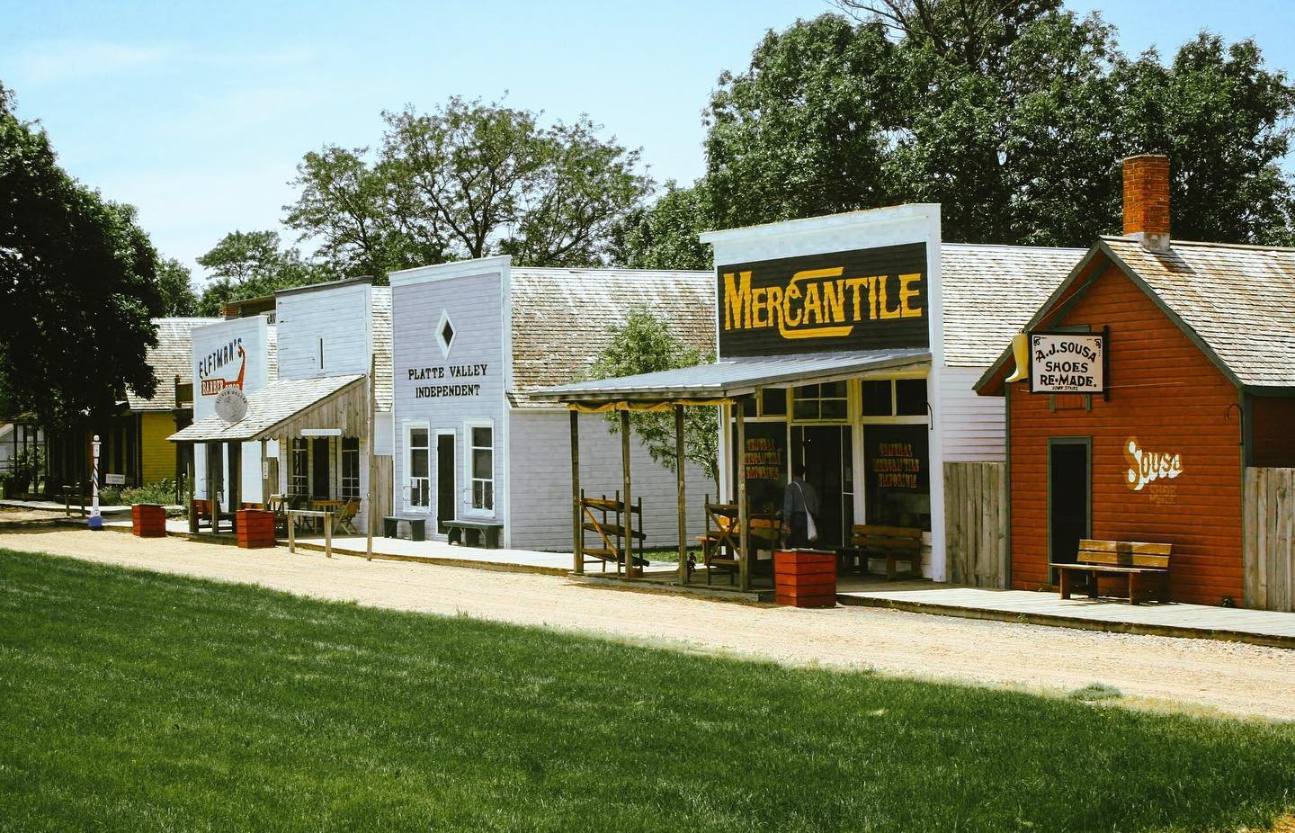 Old-timey buildings at the Stuhr Museum's Railroad Town.