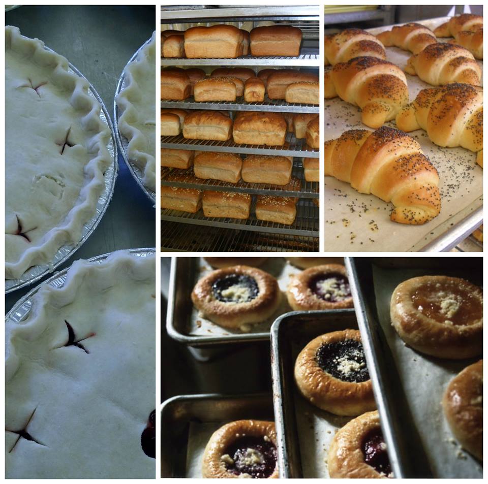 A collage of baked goods and kolaches from Verdigre Bakery.