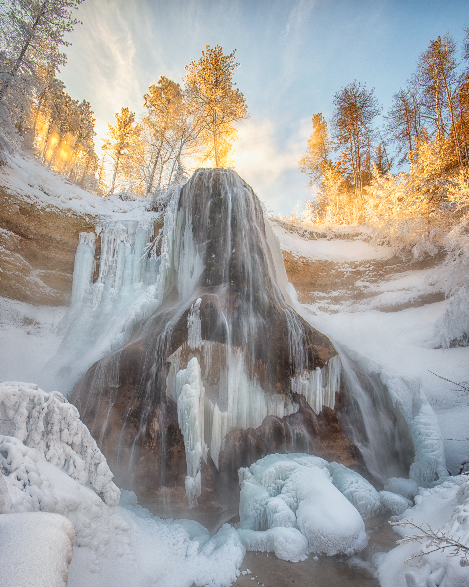 A frozen waterfall at Smith Falls State Park in Valentine, Nebraska