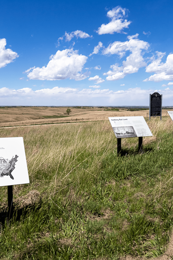 Historical displays along a path at Willa Cather Memorial Prairie. Photo by Philip A Daubman Photography